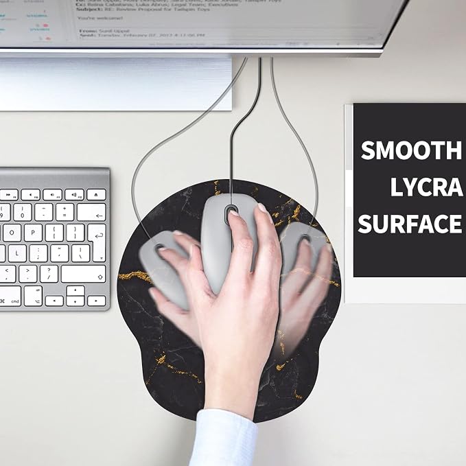Mouse Pad with Wrist Rest, Comfortable Computer Mousepad with Gel Wrist Support Smooth Surface and Non-Slip PU Base for Pain Relief, Laptop, Office & Home (Black Marble)