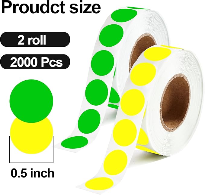 2000 Pcs Round Stickers 1/2 Inch Color Circle Dot Stickers Small Code Labels for Office Shop Yard Sale Home Classroom Marking