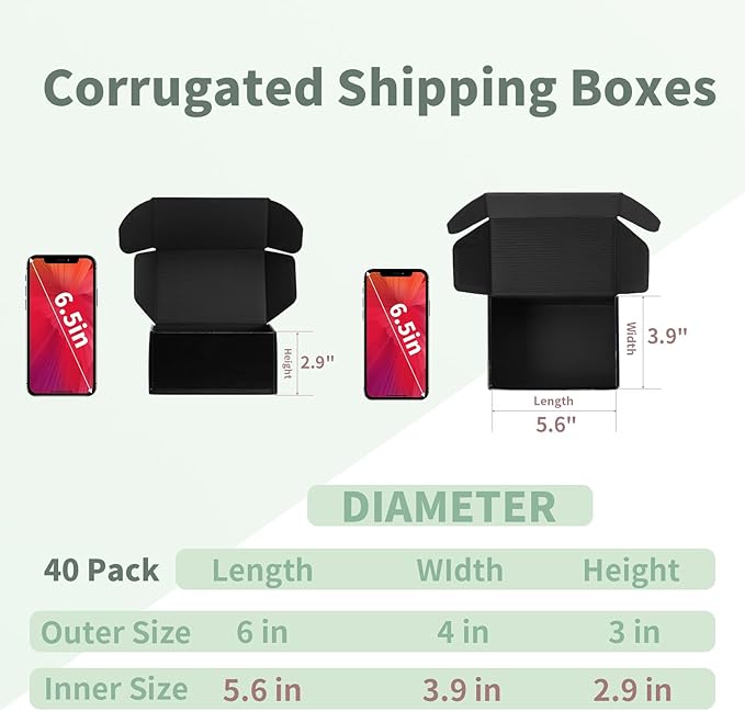Rempry 40 Pack 6x4x3 Black Shipping Boxes, Small Cardboard Mailer Boxes for Small Business Shipping Packaging