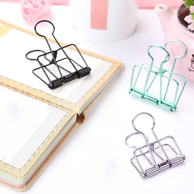16PCS Large Binder Clips Fancy Binder Clips Metal Hollow Paper Organizer Metal Paper Clamps Decorative Tool for School Office Paperwork Multicolor (L)