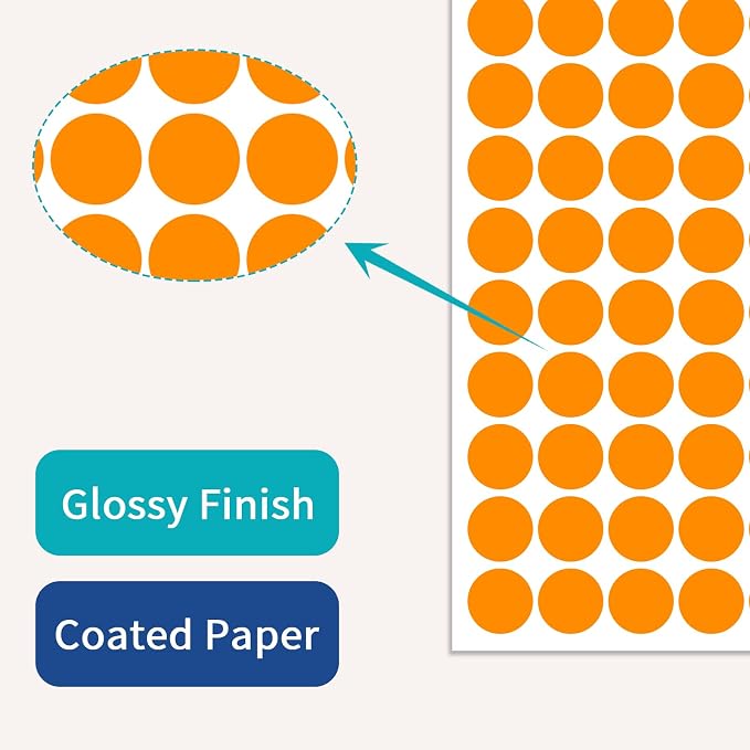 1" Orange Dot Stickers 1050 PCS Circle Round Color Coding Label | Used for manual labor in kindergartens, garage yard price sales, organizing activity color groups,marking spice bottles