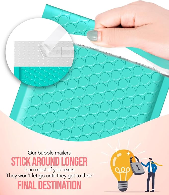 SSUSA Teal Bubble Mailers 4x8 200 Pack, Strong Seal Padded Envelopes | Usable Size 4x7, Waterproof, Opaque, #000, Bulk Mailing Bags for Small Items, Handmade Products, Gifts, Business Shipping