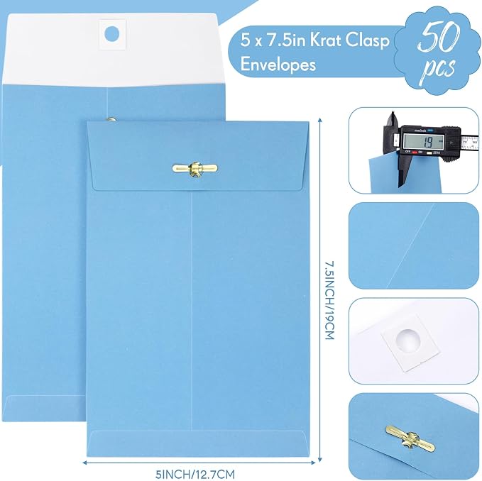 Teling 50 Pcs Manilla Clasp Envelopes Kraft Closure | Metal Clasp Secure Closure, Reinforced Flap, Small Catalog for Documents Mailing Files, Office School Business Home