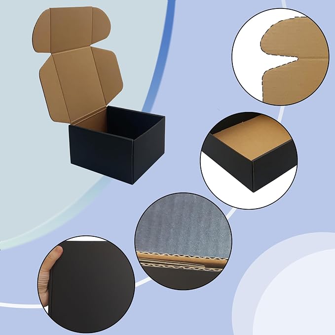24 Pack 5x5x3 inches Black Shipping Boxes, Corrugated Mailer Boxes, Packaging Boxes for Products, Recyclable Cardboard Box, Flat Literature Mailers for Gifts, Small Business by Mailing