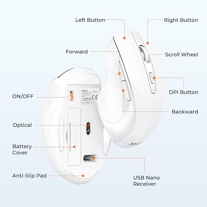 MEETION White Wireless Keyboard and Mouse Combo, Full-Size with Wrist Rest | 2.4GHz USB receiver, 3 adjustable DPI mouse, comfortable typing, compatible with Windows, Mac, PCs and laptops