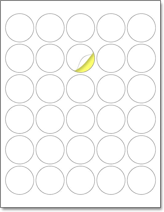 1.5" Round Matte White Sticker Label, Laser/Inkjet Printing - Letter Size, 200 Sheets