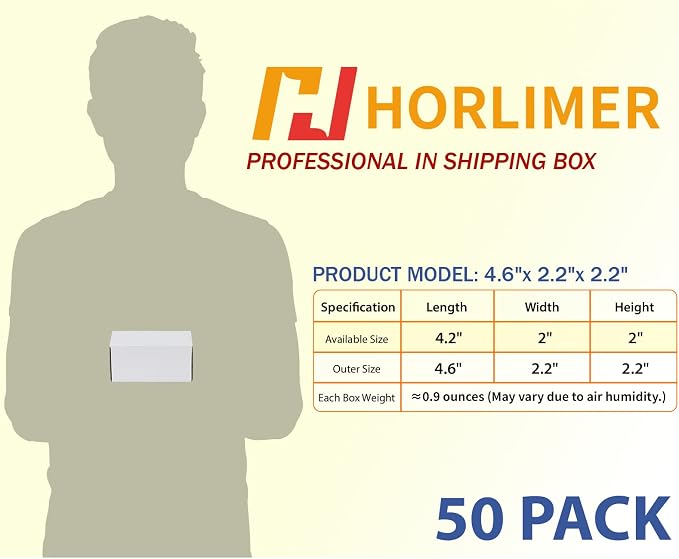 HORLIMER Shipping Boxes Set of 50, Small Corrugated Cardboard Box Literature Mailer, (White, 4.6" x 2.2" x 2.2")