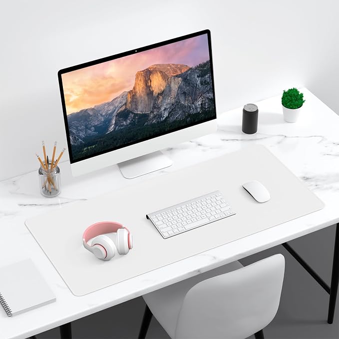 Dapesuom Large Gaming Mouse Pad, Extended Mouse Mat with Stitched Edges, Full Size Keyboard Pad with Non-Slip Base, Big XXL Computer Desk Mats for Gamer, Laptop, Office, 35.5 x 15.7in, Ivory White