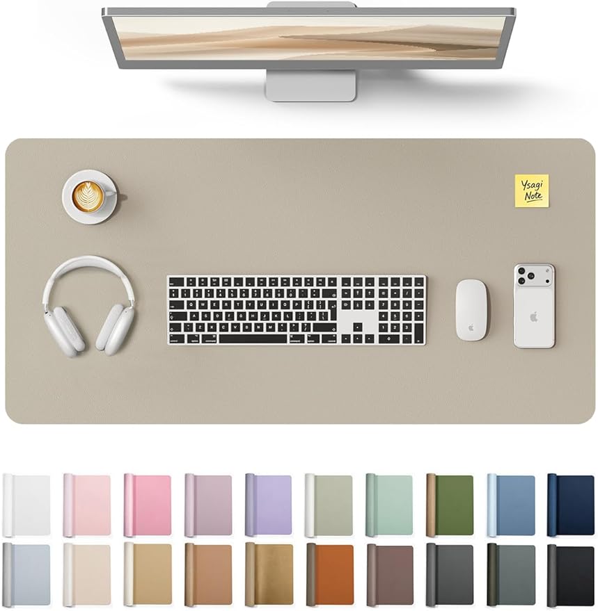 YSAGi Desk Protector&Blotter, Non-Slip Waterproof Leather Mouse Pad | Shields Scratches, Stains, Spills, Heat & Scuffs; Suede Non-Slip; Easy-Clean; Comfy Writing/Typing, 31.5" x 15.8",Olive Beige