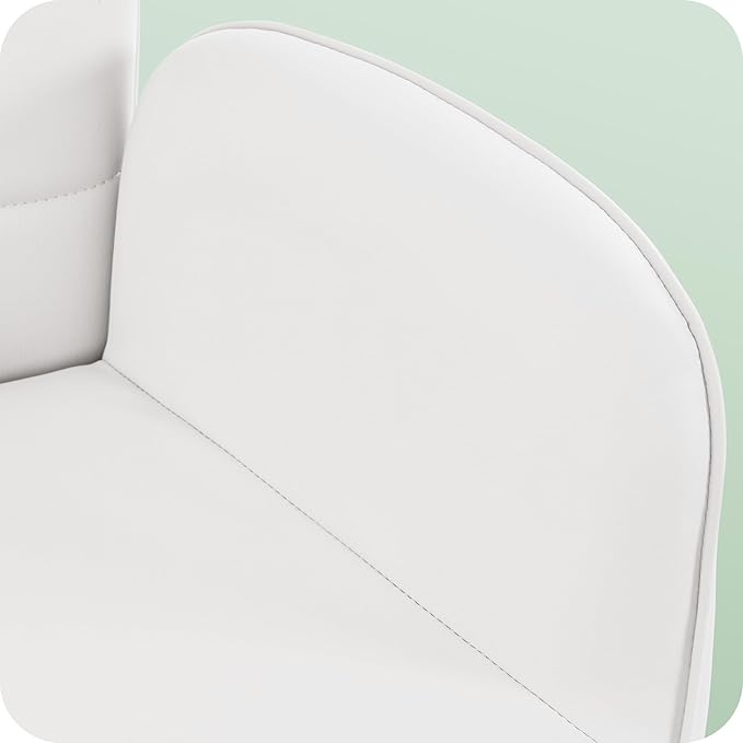 Yaheetech Modern Faux Leather Office Chair Ergonomic Adjustable Makeup Chair with Padded Armrests Big Seat for Office, Bedroom, Living Room, White