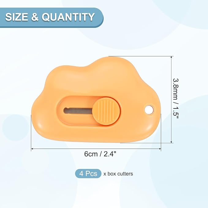 PATIKIL Box Cutters, 4 Pcs Retractable Letter Opener Cloud Shaped Small Package Opener Envelope Slitter for DIY Envelope Mail Opening Paper Cutting, Orange (2.4x1.5Inch)