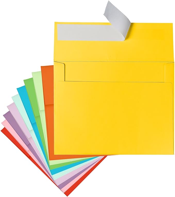 50 Pack A2 Colored Envelopes Self Seal, Goefun 4.375 x 5.75 Invitation Envelopes for 4.25 x 5.5 Cards, Printable for Photos, Invitations, Weddings, Graduation, Baby Shower