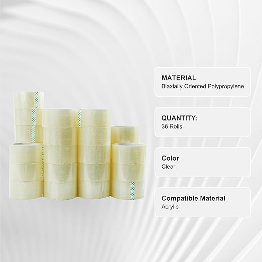 36 Rolls Thin Heavy Duty Carton Sealing Clear Packing Tape 2 Inch x 55 Yards 3" Core 2 Mil Thick, Strong Pressure-Sensitive Adhesive Packaging Tape for Storage Moving Mailing Box Shipping