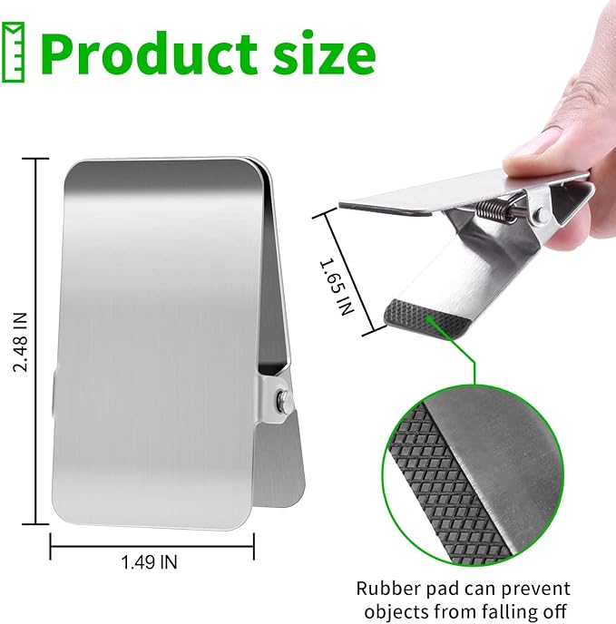 BURLIHOME Stainless Steel Chip Clips,2.48" Heavy Duty Clip,5 Pcs + 1 Pcs | Smooth Surface for Marker Labels, Upright Display, Office/Kitchen/School Organization, Strong Grip for Paper/Food Bag/Photos