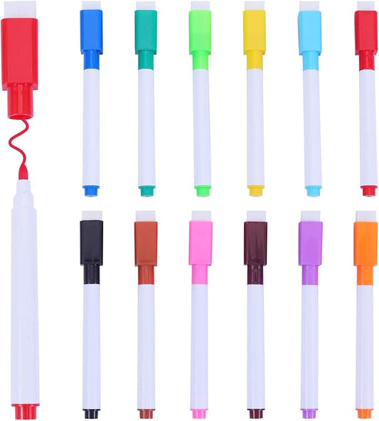 12 Pcs Magnetic Dry Erase Markers, Fine Tip Point Whiteboard Markers with erases White Board Dry Markers for Teachers Office School Supplies