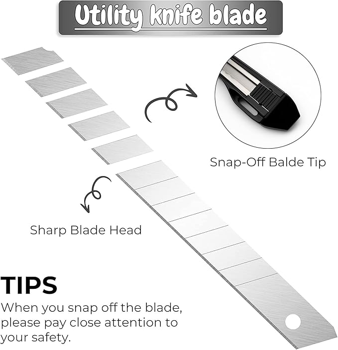 6pcs Professional Cutter - 9mm Snap Off Blades / 60 Degree Foil/Utility/Graphic Knife Set - Ideal for Foils, Wallpaper, Crafts, Cartons