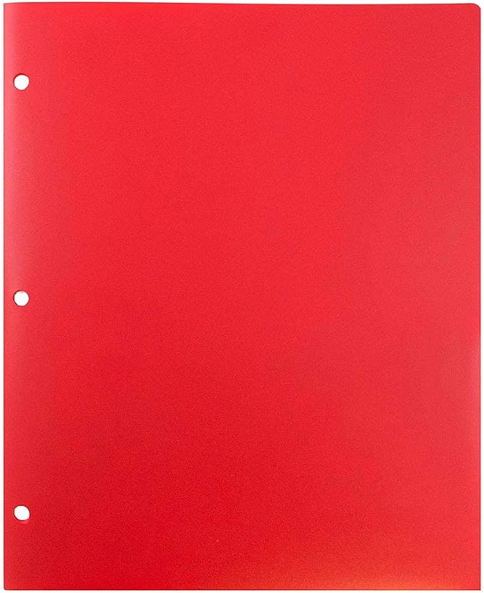 JAM PAPER Heavy Duty Plastic 3 Hole Punch Pocket Folders - Extra Tough School Folders - Red - 6/Pack