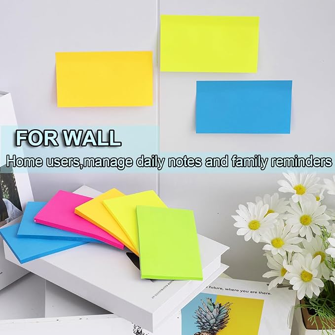 (15 Pads) Sticky Notes 3x5 in,Bright Notepads,Stickies,Memo Note Pads | Super Sticking Power,Colorful,Strong Adhesive,Post on Windows Doors,Office School,Recyclable,Easy to Write on,Hold Well