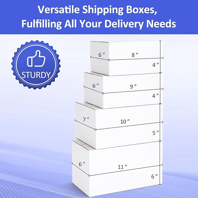 Eupako 12 Pack Small Shipping Boxes Assorted Sizes, White Corrugated Box Mailers, 8x6x4 &9x6x4 & 10x7x5 & 11x6x6 3 PCS Each Small Boxes, Cardboard Boxes for Packaging Small Business, Mailing
