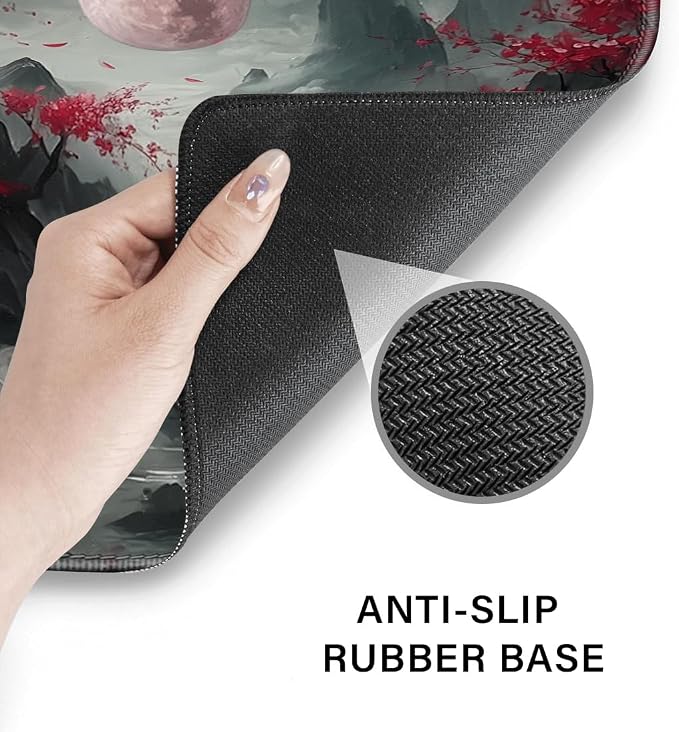 Desk Pad and Keyboard Wrist Rest,Janpense Large Mouse Pad + Keyboard Pad+Mouse Wrist Support, Non-Slip Desk Mat Protector for Office, Home 31.5×11.8 Inches Cherry Blossom