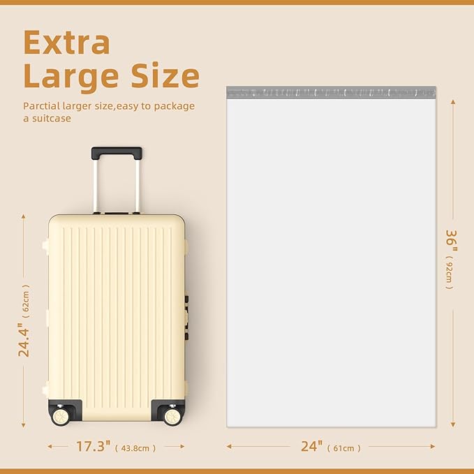 Fuxury 500 Pack 24x36" Extra Large Poly Mailers Bulk,Heavy Duty XXL Mailing Envelopes for Clothing,Strong Adhesive Self Seal Big Poly Shipping Bags for Postage Return Books Small Business(White)
