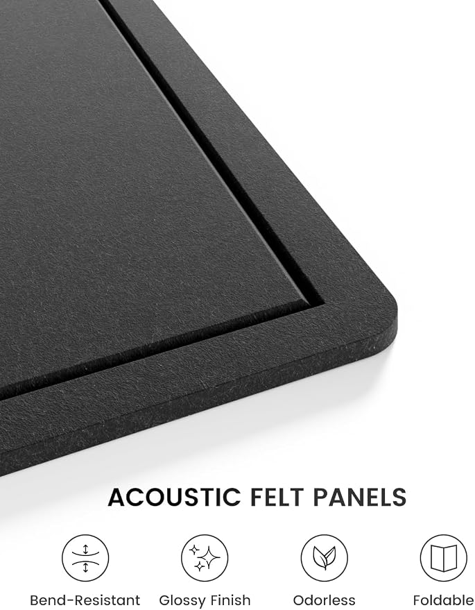 Fluxynara 23.6" x 17.1" Bulletin Board, Black | Cork Board Alternative with 12 Removable Adhesive Tabs, Foldable Felt Pin Board for Home, Office, Classroom & Dorm