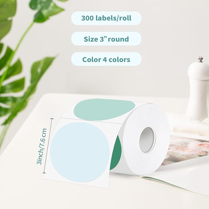 3 Inch Thermal Label,Green Round Thermal Printer Label,Waterproof Thermal Stickers for DIY Logo Design,Name Tag,Thanks Card 300 Labels/Roll (Green)