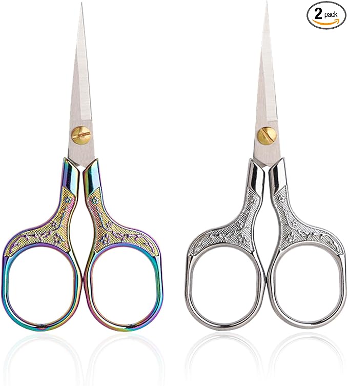 YVAOG Mini Folding Scissors, Safe Portable Travel Mini Scissors, Stainless Steel Retractable Small Scissors for Home Office, 2 Piece Set (Silver and colored titanium)