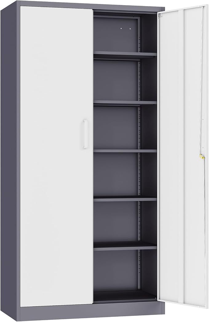 6 Tier Storage Cabinet with Doors and Shelves,71" Tall Metal Storage Cabinet with Lock Door Adjustable Shelf, Steel Lockers for Office, Home,School,Kitchen,Garage Tool Utility Cabinet