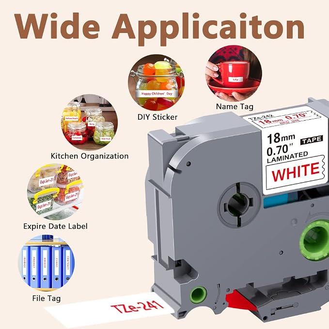Hehua TZ242 3PK Compatible for Brother 18mm Label Maker Tape Red on White | 3/4 inch;3/4';0.7';0.7 inch;TZe 141;Red on White;18mm Label