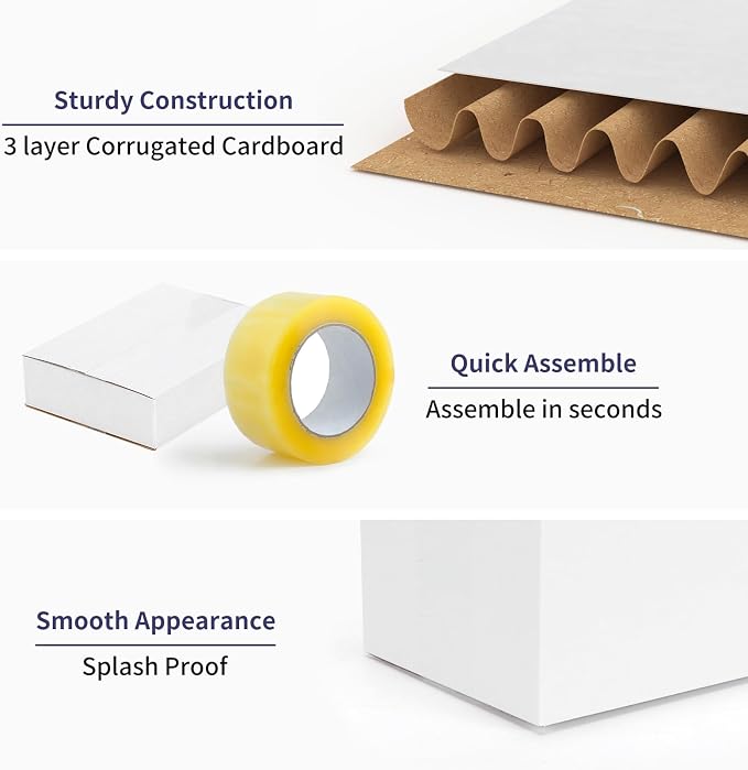 Shipping Boxes 8x6x2 Set of 25, White Corrugated Cardboard Box for Mailing Business Packaging