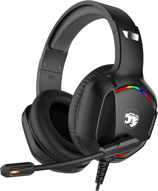 Gaming Headset with Microphone for Pc, Xbox One Series X/s, Ps4, Ps5, Switch, Stereo Wired Noise Cancelling Over-Ear Headphones with Mic, RGB, for Computer, Laptop, Mac, Nintendo (Black)