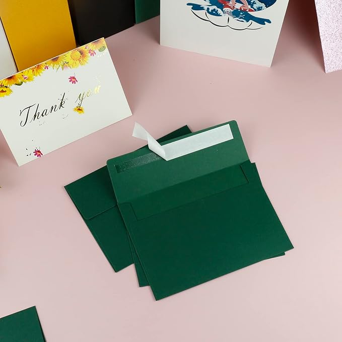 YINUOYOUJIA 50 Packs of A7 envelopes for invitation, 5x7 envelopes for Cards-Self Seal, Square Flap, Great for Wedding, Baby Shower, Mailing, Birthday Party (green)