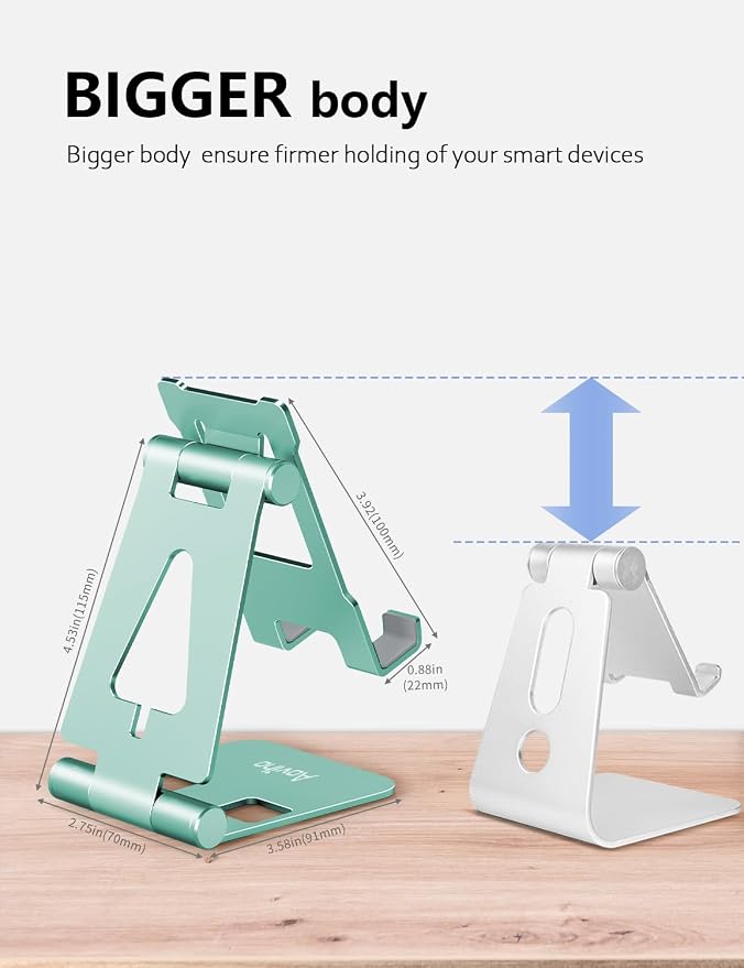 Aoviho Foldable Cell Phone Stand for Desk, Holder for iPhone,Mint Green | Folds Flat for Easy Storage, Hands-Free Viewing, Fits iPhone 17/16/15 Series & Samsung Galaxy, Ideal for Office & Home