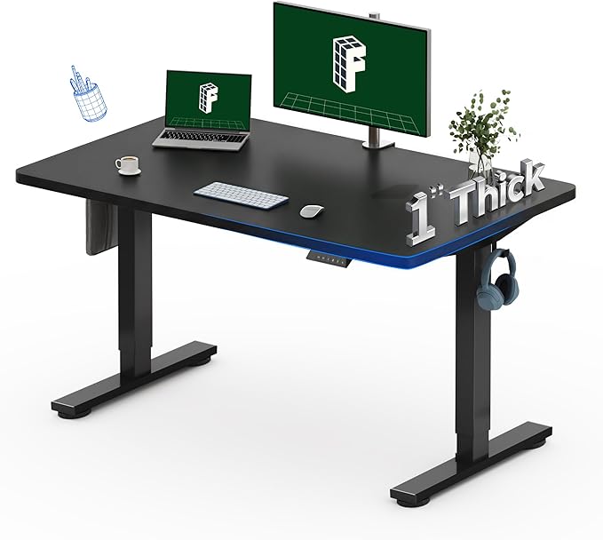 FLEXISPOT One-Piece Electric Standing Desk, 48 x 30 Inches Adjustable Desk with Seamless Desktop, Memory Controller Height Adjustment (Black Frame + Black Desktop, 2 Packages)