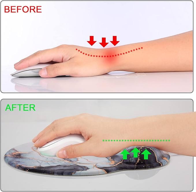 Ergonomic Mouse Pad with Wrist Support Rest,Large Mousepad Gel Wrist Rest, with Coaster Non-Slip & Pain Relief for Computer, Desk, Home&Office-Black Golden Marble