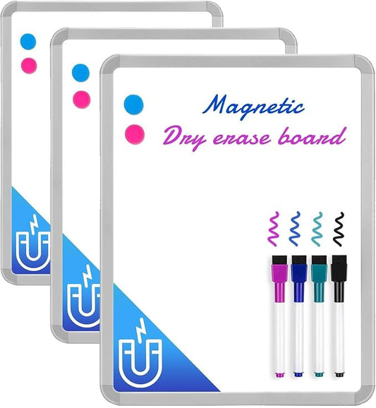 VUSIGN Small White Board Dry Erase, 14'' x 11'' Magnetic Dry Erase Board, Mini Whiteboard with Markers for Students, Fridge, Wall, Locker (Pack of 3)