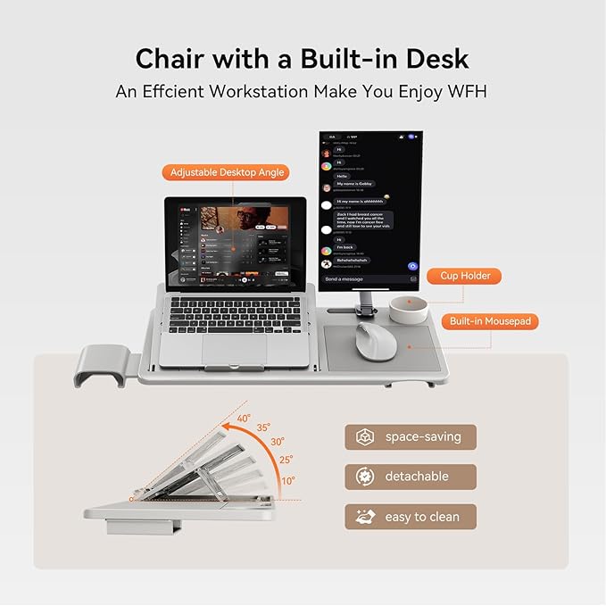 Newtral Ergonomic Office Chair - Home Office Desk Chair with Adaptive Lumbar Support, with Footrest, 4D Armrest, Adjustable Seat Depth & Height