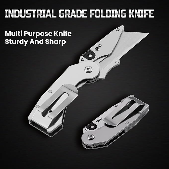 Lichamp 6-Pack Folding Utility Knife Box Cutter, Quick Change Razor Knife Utility Pocket Construction Blade, (Silver, C6SL)