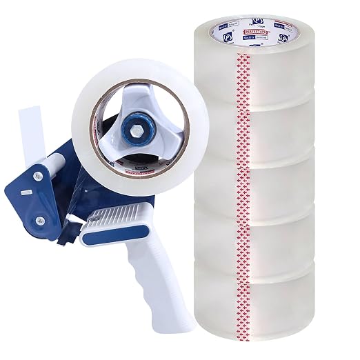 P PERFECTAPE Heavy Duty Packing Tape 6 Rolls with Tape Gun, 1.88”x 55Y | Clear, 2.7 mil, Ultra Strong, Refill for Packaging and Shipping（Safty cover on the blade, Pls remove before use）