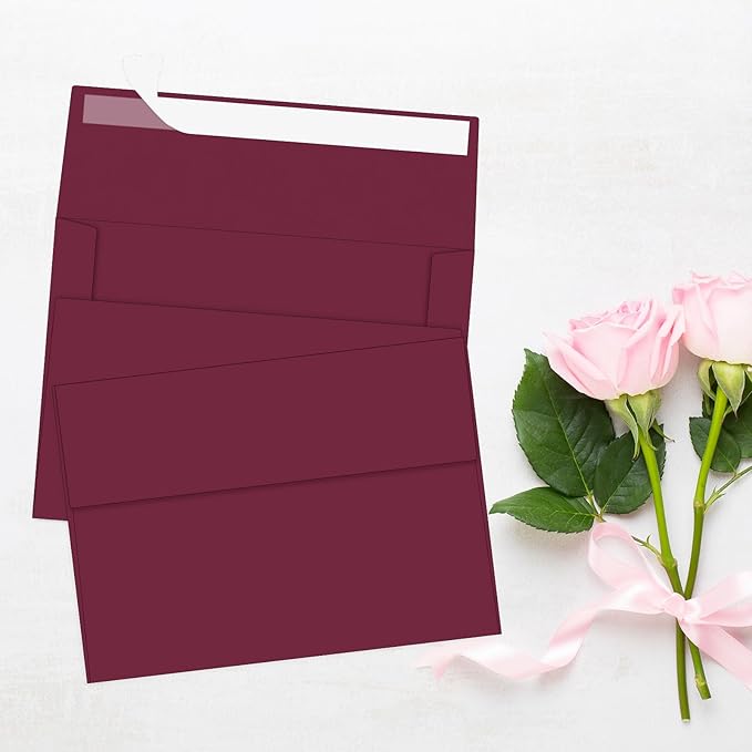 YINUOYOUJIA 50 Packs of A7 envelopes for invitation, 5x7 envelopes for Cards-Self Seal, Square Flap,Great for Wedding, Baby Shower, Mailing, Birthday Party (Burgundy)