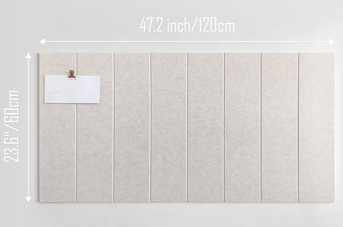 24"x47" Large Cork Board Alternative – 8 Pack Shiplap Felt Wall Tiles with Safe Removable Adhesive Tabs | Felt Bulletin Board Tiles for Walls Pin Board for Office, Home, Classroom, Kids Room – Ivory