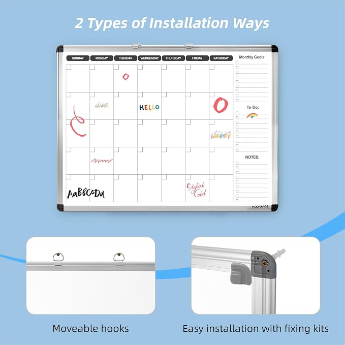 Whiteboard Dry Erase Calendar for wall, Weekly & Monthly Planner Dry Erase Board 24" X 18" Double-Sided for Office, Home and School