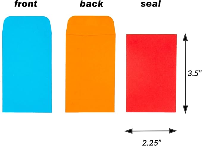 ESSENTIAL #1 200 Piece Coin Envelopes 2.25" x 3.5" with Gummed Flap, Small Parts Envelope for Home and Office Use (Assorted -200)
