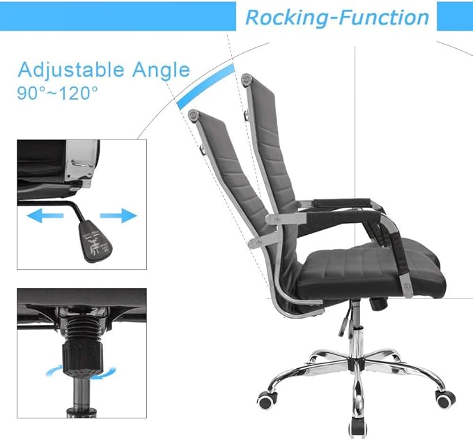 Furmax Ergonomic Office Desk Chair, Executive Ribbed Mid-Back PU Leather Conference Room Chair Adjustable Swivel Chair with Arms (1, Black)