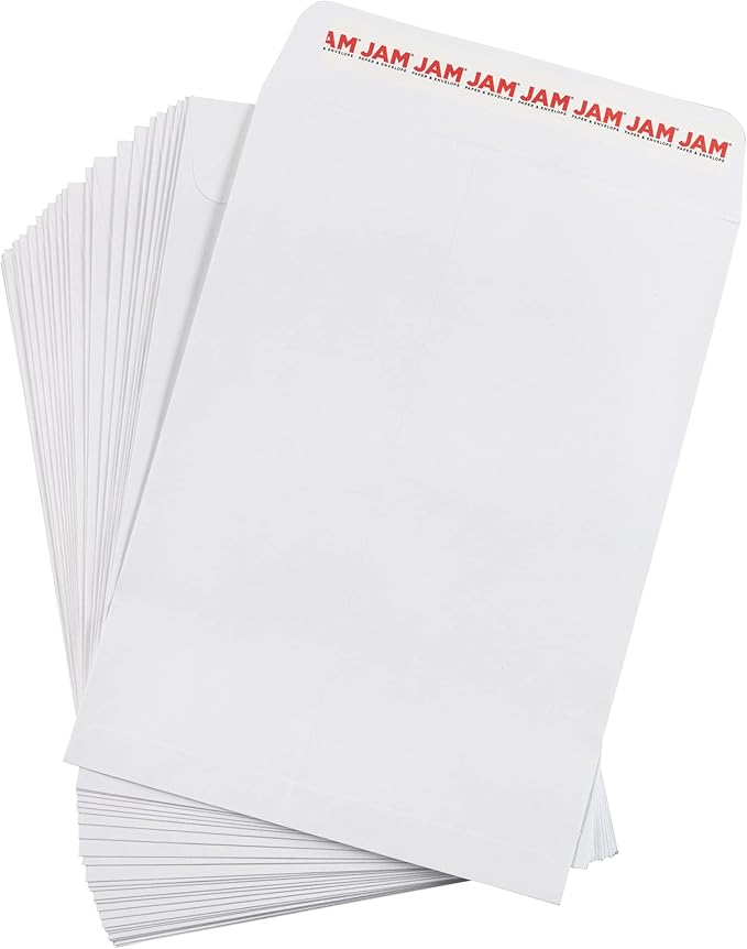 JAM PAPER 7 1/2 x 10 1/2 Open End Commercial Envelopes with Peel and Seal Closure - White - Bulk 250/Box