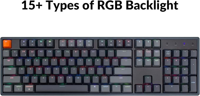 Keychron K10 Full Size 104 Keys Bluetooth Wireless/USB Wired Mechanical Gaming Keyboard for Mac with Keychron Super Red Switch/RGB Backlight/Multitasking Computer Keyboard for Windows, Aluminum Frame