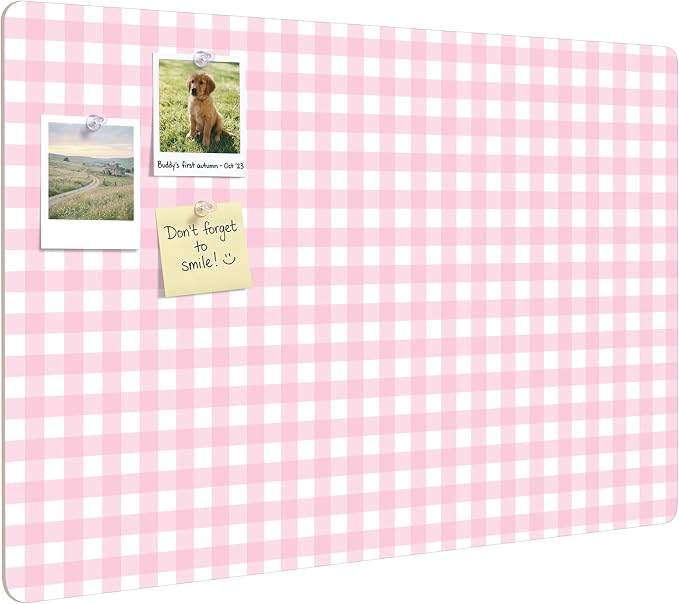 Felt Bulletin Board, 24" x 15.7" Decorative Felt Pin Board, Foldable Photo Display with Pushpins, Wall Vision Cork Boards Alternative for Home Bedroom Office Dorm (Pink Plaid)
