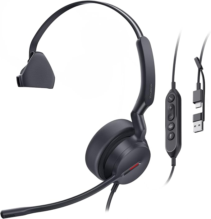 Yealink UH44 USB Headset, Teams Certified, 2 Mics, USB-C/A,in-Line Controls | AI noise-canceling mics,usb headset with microphone for work,wired headset for pc laptop,work from home,busy light