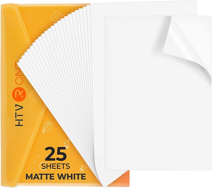 HTVRONT Printable Vinyl Sticker Paper - 8.5"x11" Matte Printable Vinyl for Inkjet Printer - 25Pcs Dries Quickly and Holds Ink Beautifully